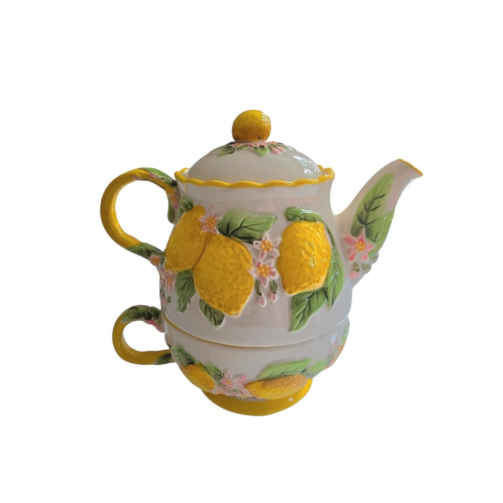 Temp-tations by Tara Lemon Figural Fruit Tea for One Set 12oz Ceramic Teapot Cup